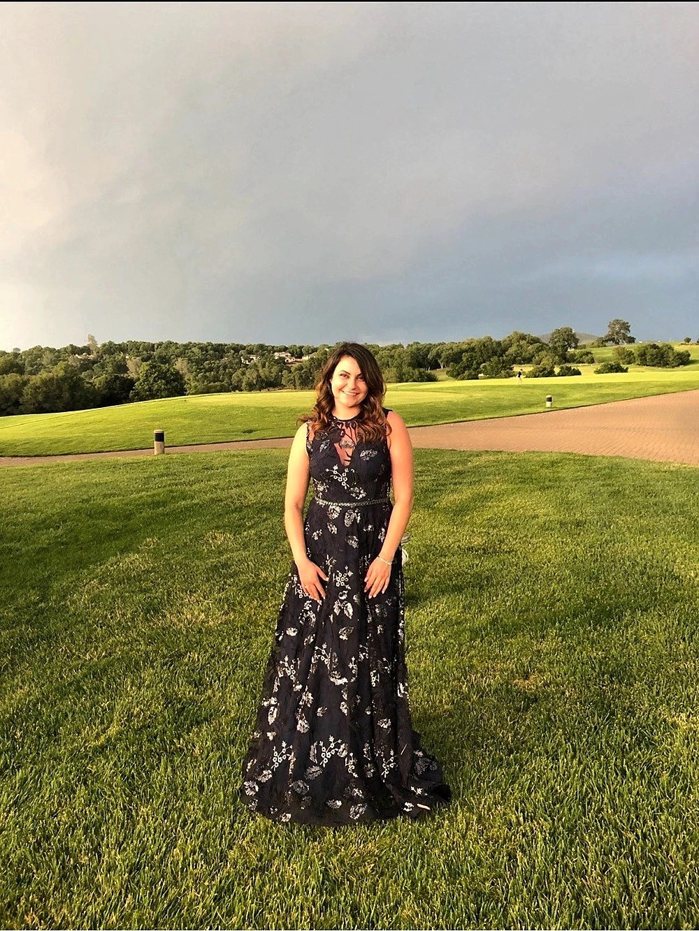 Bronx & Banco Sequin Floral Maxi Dress in Navy Blue